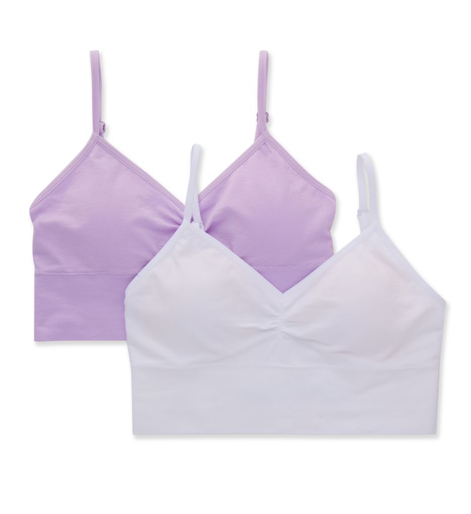 Maidenform Girl H4354 Seamfree Ruched Longline Bralette - 2 Pack (Delta Lavender + White M)